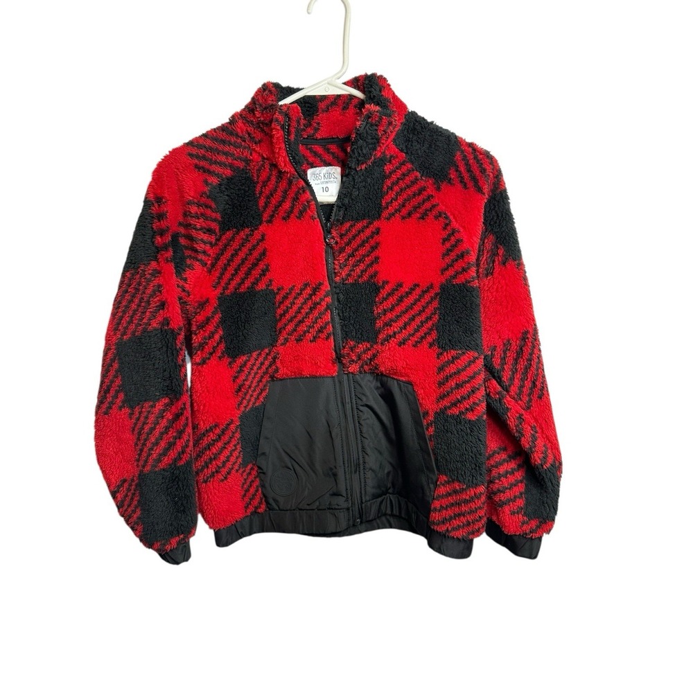 365 kids garanimals red black plaid zip‎ up long sleeve jacket pockets size 10